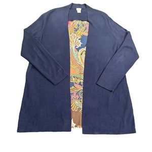 Chico's Navy Open Front Cardigan with Paisley Lining